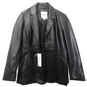 Calvin Klein Women's Faux Leather Slim Fit Blazer Size 10- Black Beauty